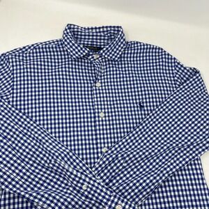Ralph Lauren Men's Custom Fit Button Up Dress Shirt Blue White Check Size Large
